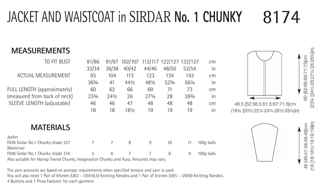 Sirdar Jacket & Waistcoat Knitting Pattern in Chunky 8174P PDF DOWNLOAD