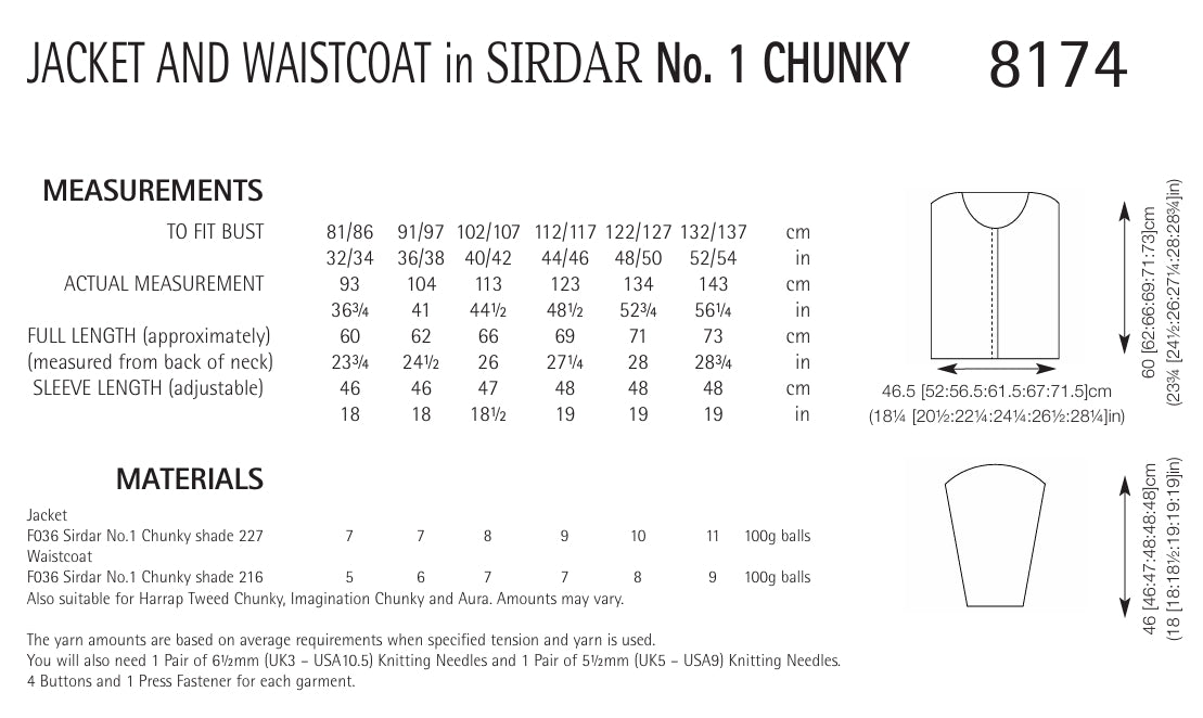 Sirdar Jacket & Waistcoat Knitting Pattern in Chunky 8174P PDF DOWNLOAD