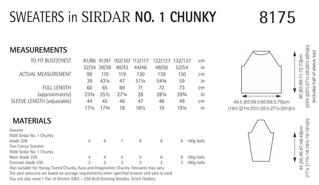 Sirdar Sweaters Knitting Pattern in Chunky 8175P PDF DOWNLOAD