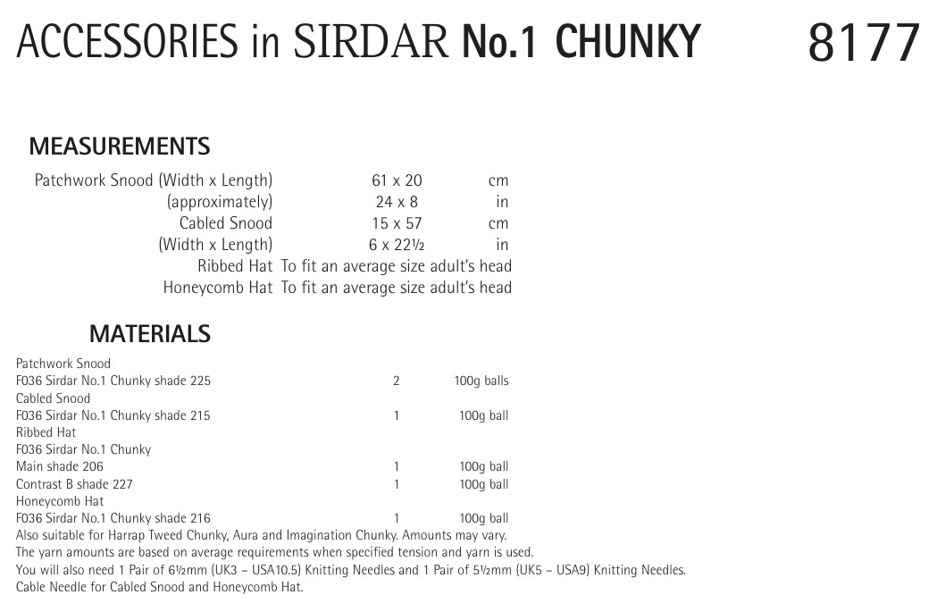 Sirdar Accessories Knitting Pattern in Chunky 8177P PDF DOWNLOAD