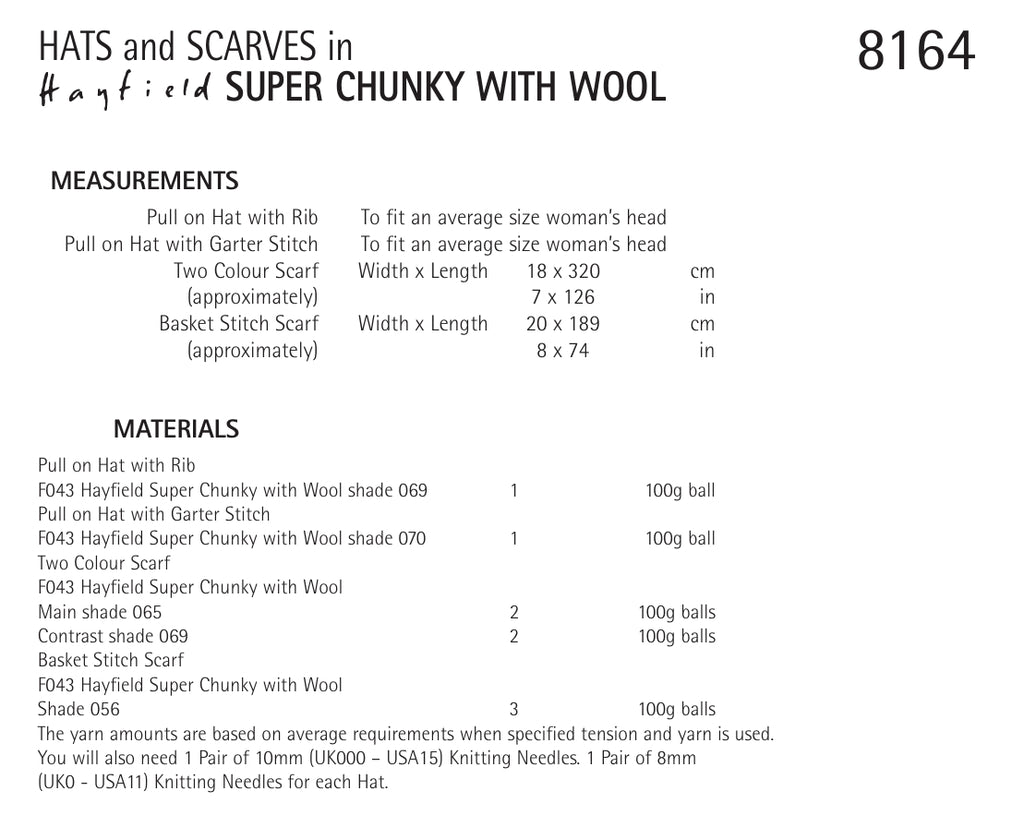 Hayfield Hats & Scarves Knitting Pattern in Chunky 8164P PDF DOWNLOAD
