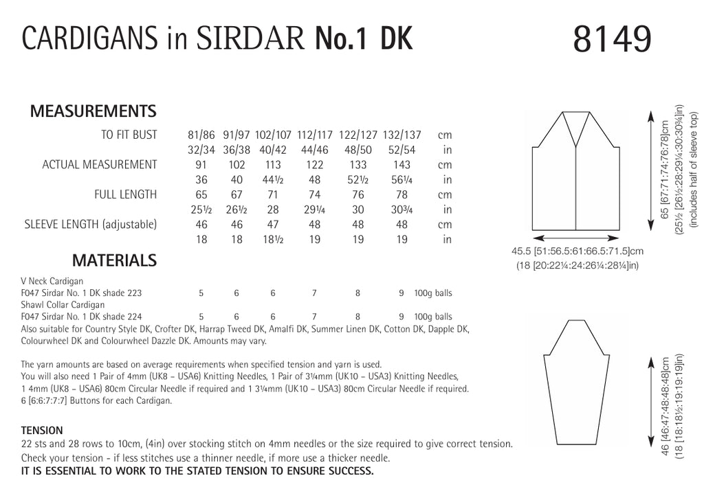 Sirdar Cardigans Knitting Pattern in DK 8149P PDF DOWNLOAD