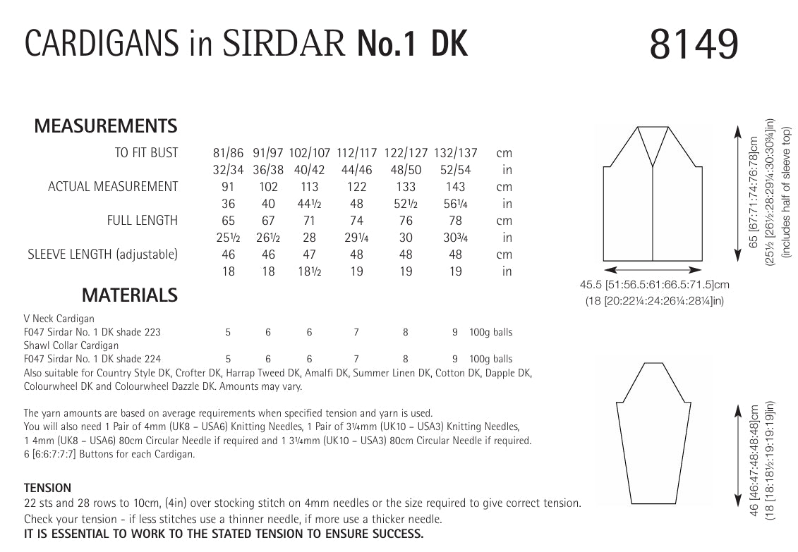 Sirdar Cardigans Knitting Pattern in DK 8149P PDF DOWNLOAD