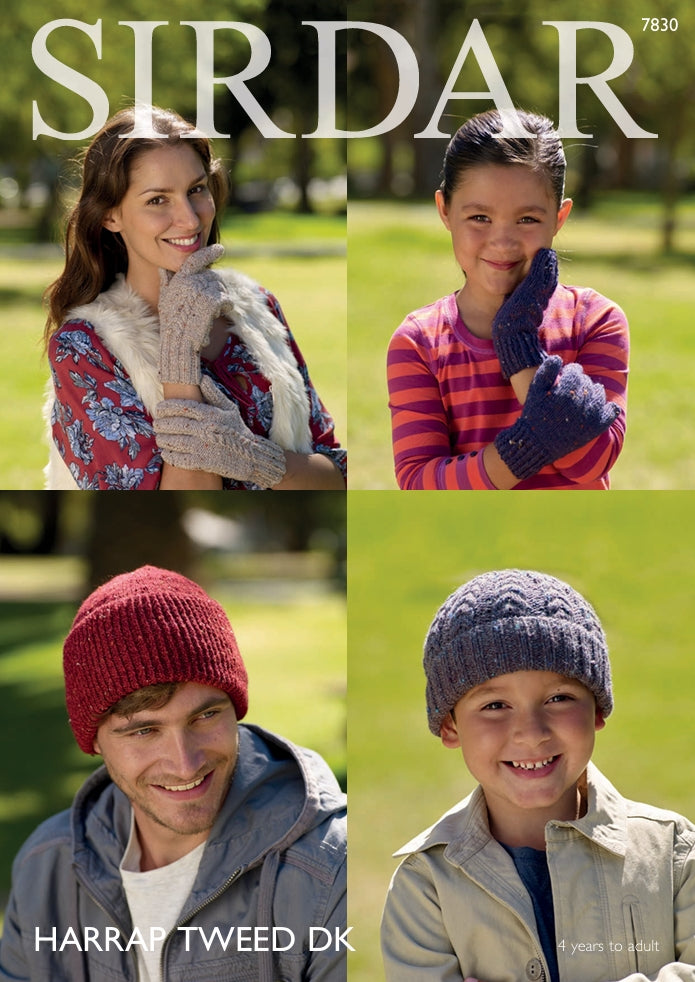 Sirdar Gloves and Hats Knitting Pattern in Sirdar Harrap Tweed DK 7830P PDF DOWNLOAD