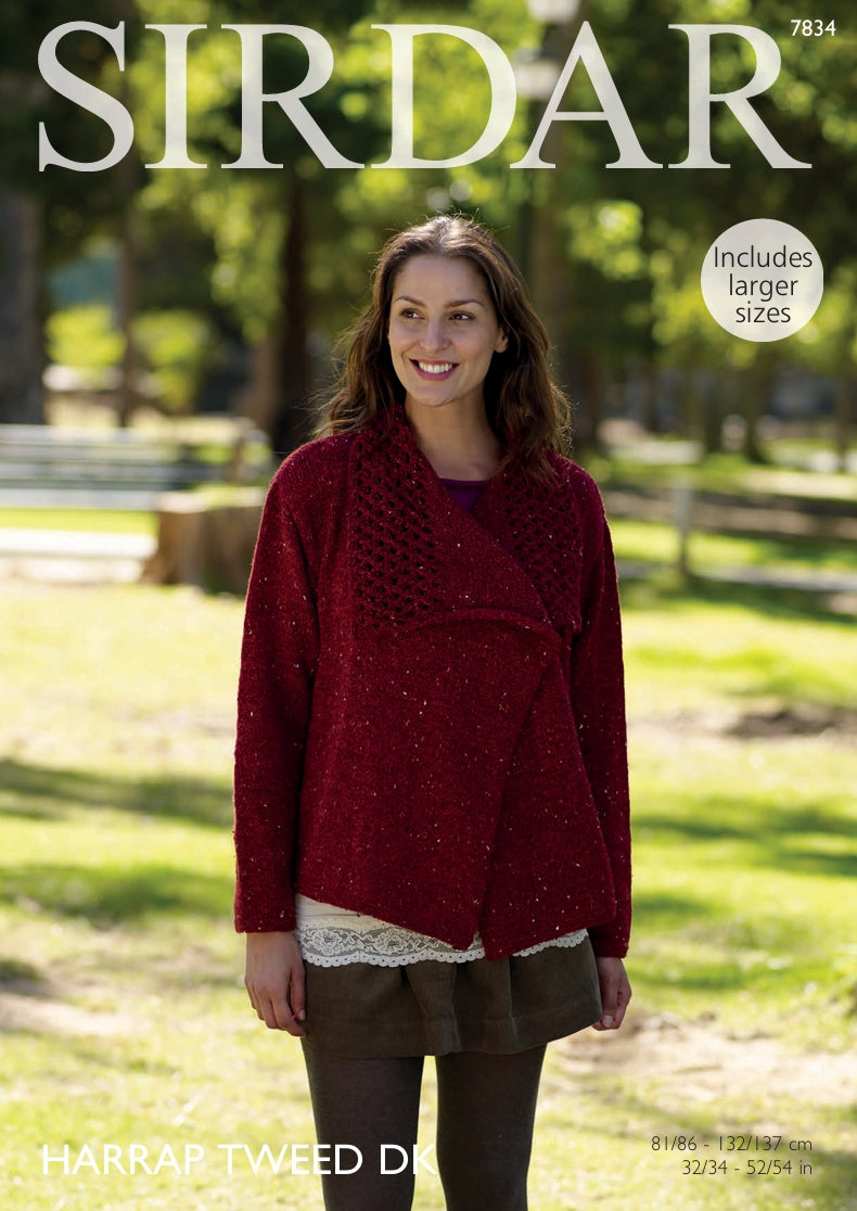 Sirdar Jacket Knitting Pattern in Sirdar Harrap Tweed DK 7834P PDF DOWNLOAD