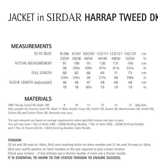Sirdar Jacket Knitting Pattern in Sirdar Harrap Tweed DK 7834P PDF DOWNLOAD
