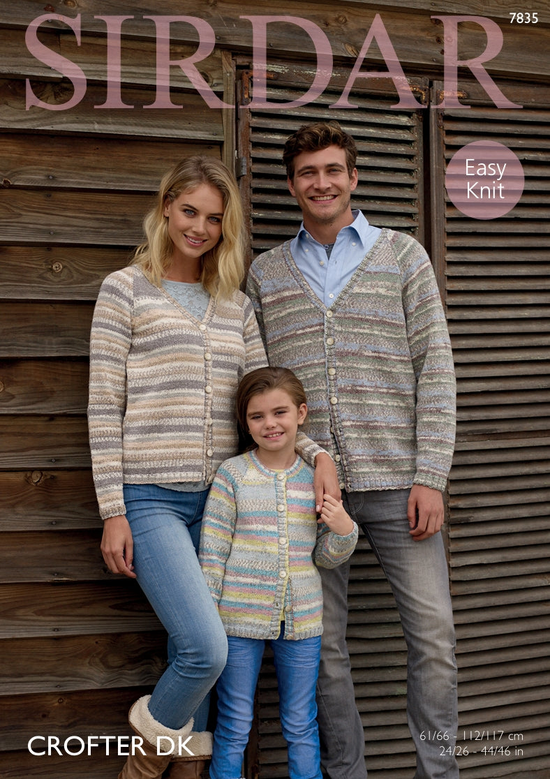 Sirdar Family Cardigans Knitting Pattern in Sirdar Crofter DK 7835P PDF DOWNLOAD