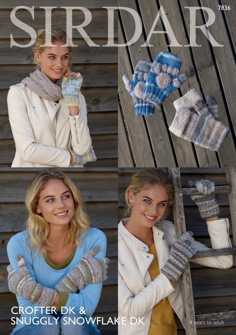 Sirdar Gloves and Mittens Knitting Pattern in Sirdar Crofter DK and Snowflake DK 7836P PDF DOWNLOAD