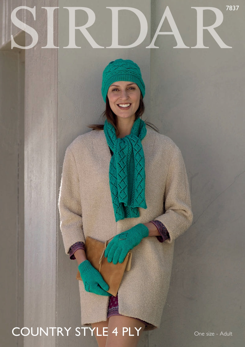 Sirdar Hat, Scarf and Gloves Knitting Pattern in Sirdar Country Style 4ply 7837P PDF DOWNLOAD