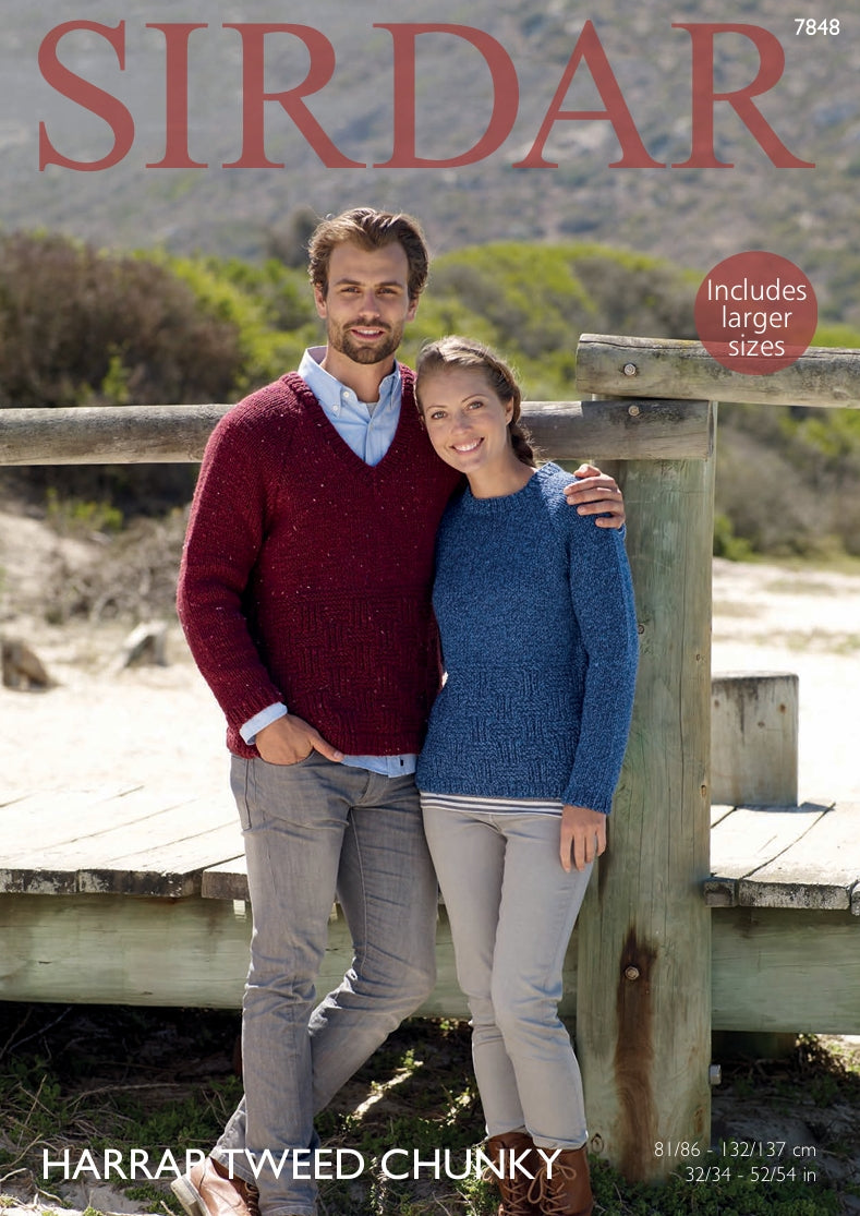 Sirdar Sweaters Knitting Pattern in Sirdar Harrap Tweed Chunky 7848P PDF DOWNLOAD