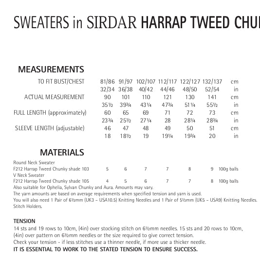 Sirdar Sweaters Knitting Pattern in Sirdar Harrap Tweed Chunky 7848P PDF DOWNLOAD
