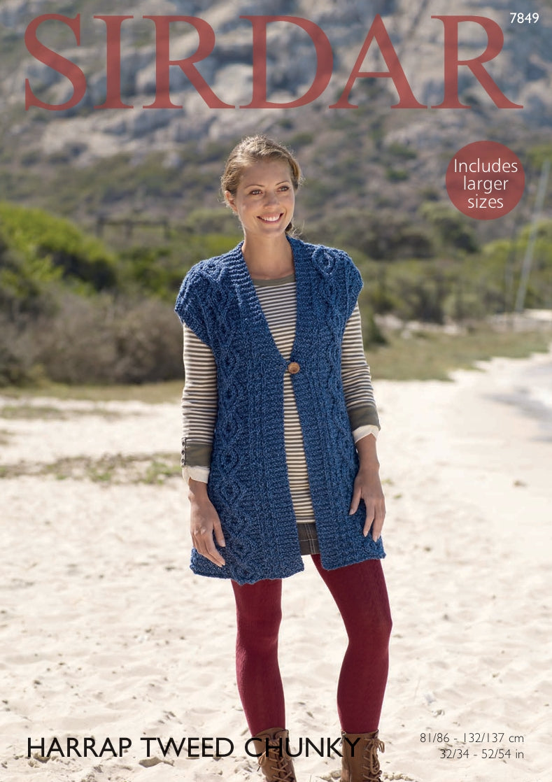 Sirdar Ladies Waistcoat Knitting Pattern in Sirdar Harrap Tweed Chunky 7849P PDF DOWNLOAD
