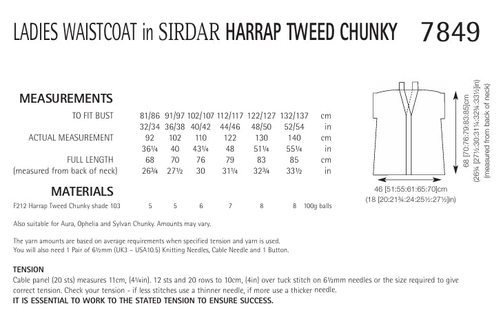 Sirdar Ladies Waistcoat Knitting Pattern in Sirdar Harrap Tweed Chunky 7849P PDF DOWNLOAD