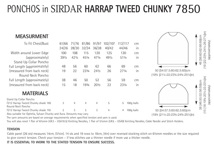 Sirdar Ponchos Knitting Pattern in Sirdar Harrap Tweed Chunky 7850P PDF DOWNLOAD