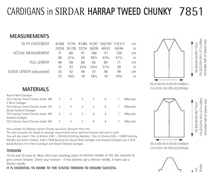 Sirdar Cardigans Knitting Pattern in Sirdar Harrap Tweed Chunky 7851P PDF DOWNLOAD