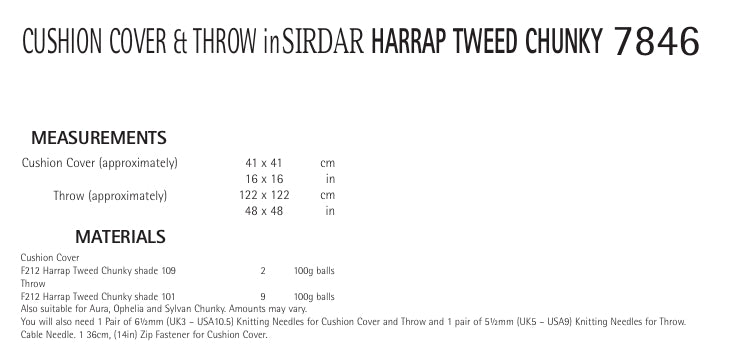 Sirdar Cushion Cover and Throw Knitting Pattern in Sirdar Harrap Tweed Chunky 7846P PDF DOWNLOAD