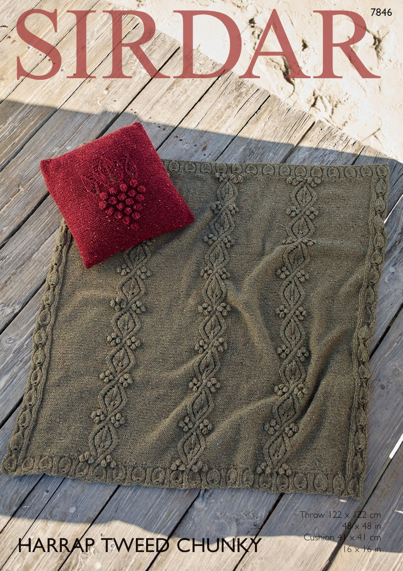 Sirdar Cushion Cover and Throw Knitting Pattern in Sirdar Harrap Tweed Chunky 7846P PDF DOWNLOAD