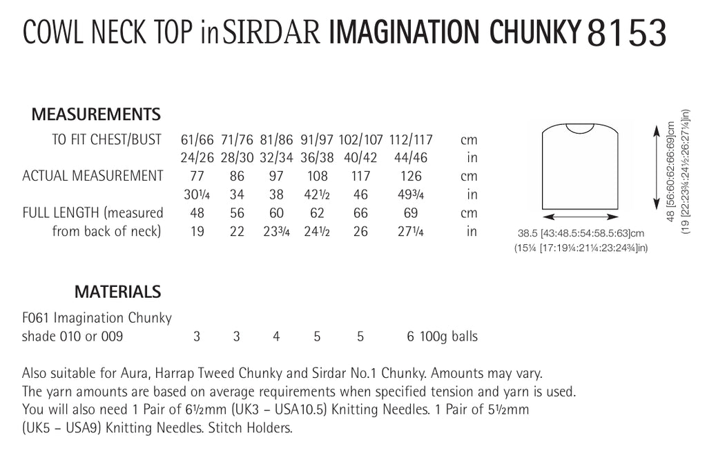 Sirdar Cowl Neck Top Knitting Pattern in Chunky 8153P PDF DOWNLOAD
