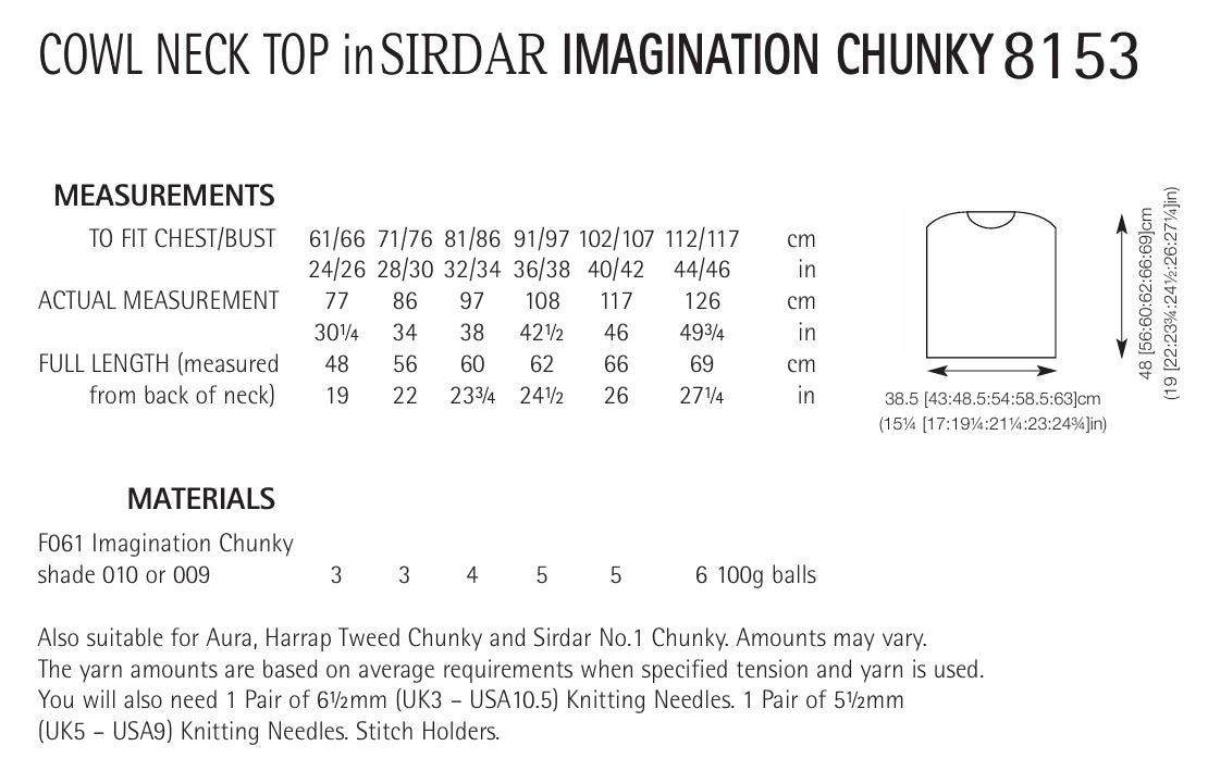 Sirdar Cowl Neck Top Knitting Pattern in Chunky 8153P PDF DOWNLOAD