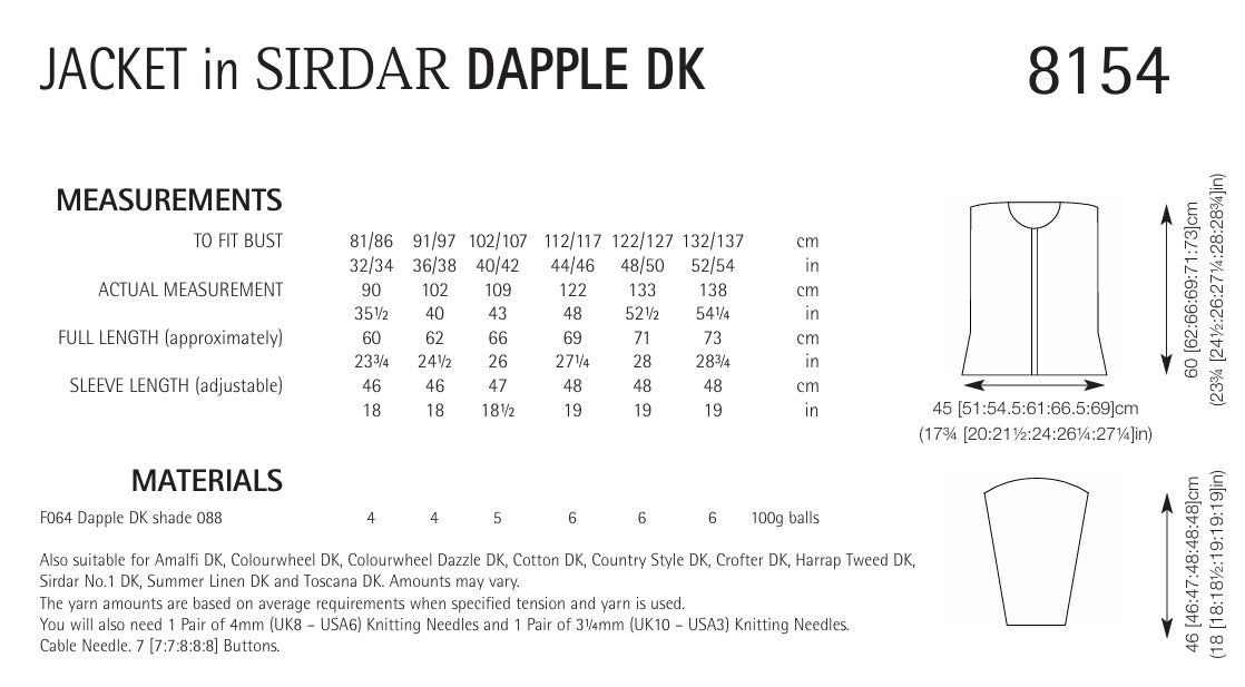 Sirdar Jacket Knitting Pattern in DK 8154P PDF DOWNLOAD