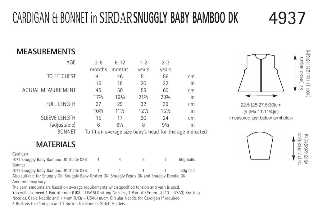 Sirdar Cardigan & Bonnet Knitting Pattern in DK 4937P PDF DOWNLOAD