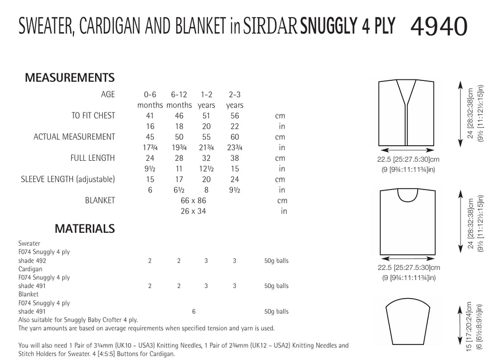 Sirdar Sweater, Cardigan & Blanket Knitting Pattern in 4ply 4940P PDF DOWNLOAD