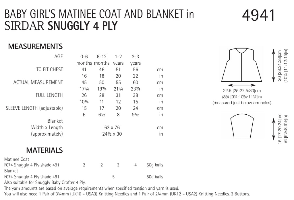 Sirdar Baby Girls Matinee Coat & Blanket Knitting Pattern in 4ply 4941P PDF DOWNLOAD