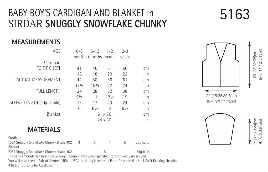 Sirdar Baby Boys Cardigan & Blanket Knitting Pattern in Chunky 5163P PDF DOWNLOAD