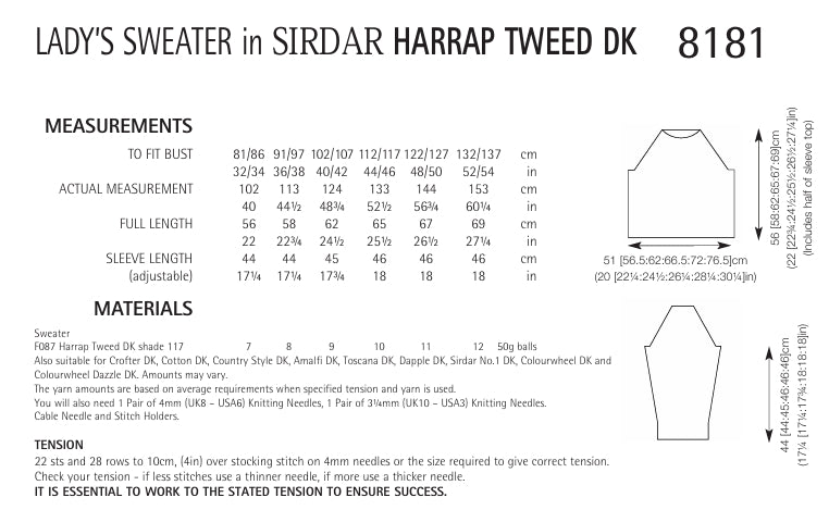 Sirdar Lady's Sweater Knitting Pattern in DK 8181P PDF DOWNLOAD