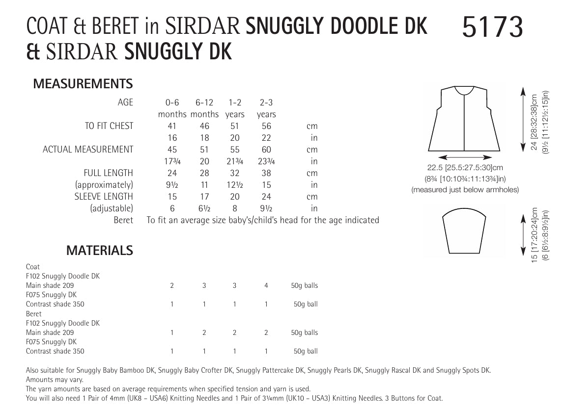 Sirdar Coat & Beret Knitting Pattern in DK 5173P PDF DOWNLOAD