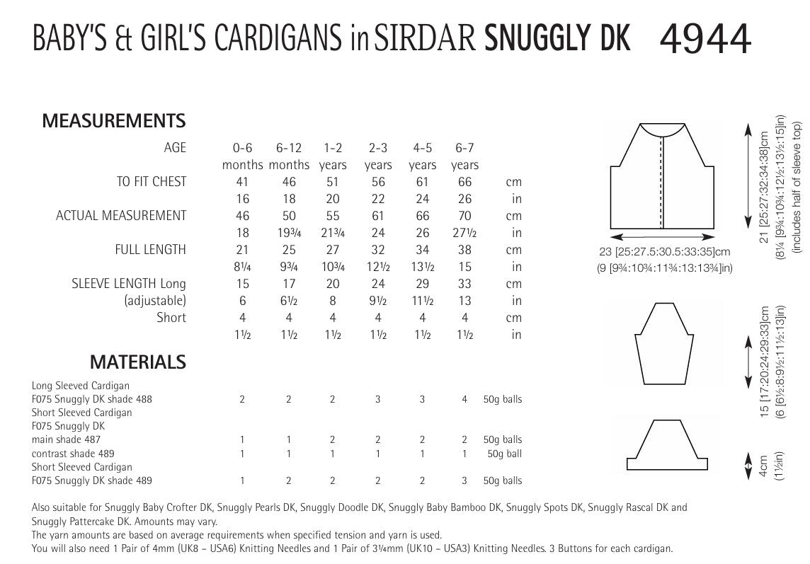 Sirdar Babies & Girls Cardigans Knitting Pattern in DK 4944P PDF DOWNLOAD