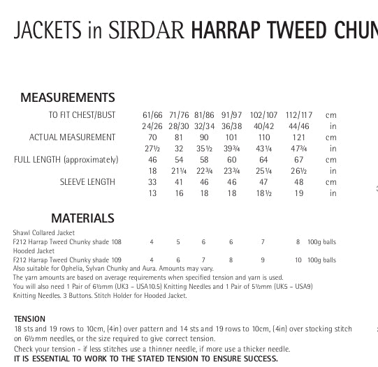 Sirdar Jackets Knitting Pattern in Sirdar Harrap Tweed Chunky 7853P PDF DOWNLOAD