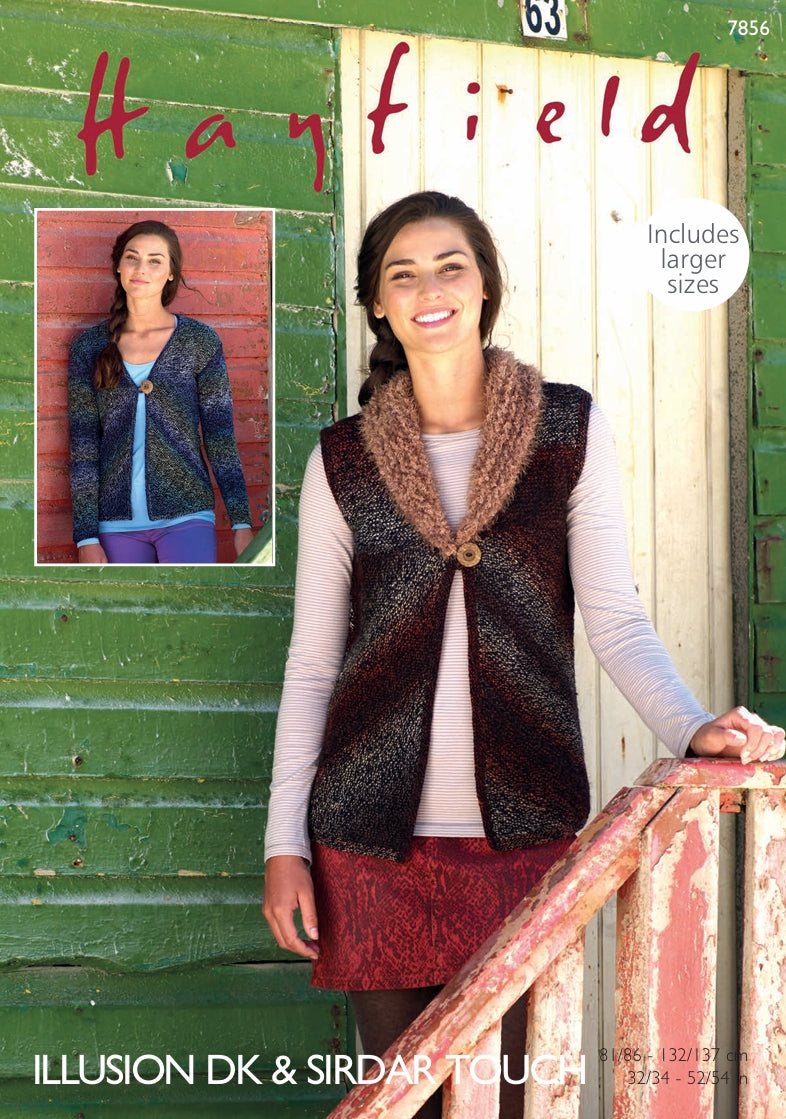 Hayfield Waistcoat and Cardigan Knitting Pattern in Hayfield Illusion DK 7856P PDF DOWNLOAD