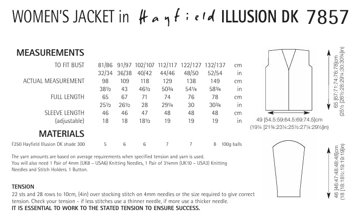 Hayfield Womans Jacket Knitting Pattern in Hayfield Illusion DK 7857P PDF DOWNLOAD