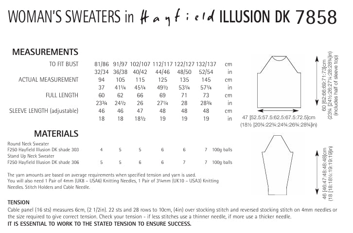 Hayfield Womans Sweaters Knitting Pattern in Hayfield Illusion DK 7858P PDF DOWNLOAD