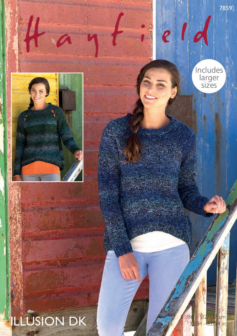 Hayfield Sweaters Knitting Pattern in Hayfield Illusion DK 7859P PDF DOWNLOAD