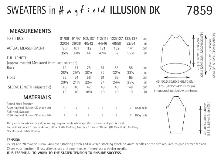 Hayfield Sweaters Knitting Pattern in Hayfield Illusion DK 7859P PDF DOWNLOAD
