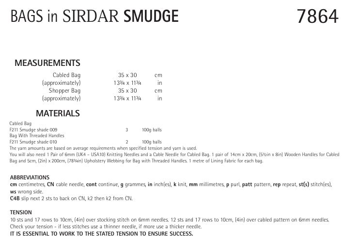 Sirdar Bags Knitting Pattern in Sirdar Smudge 7864P PDF DOWNLOAD
