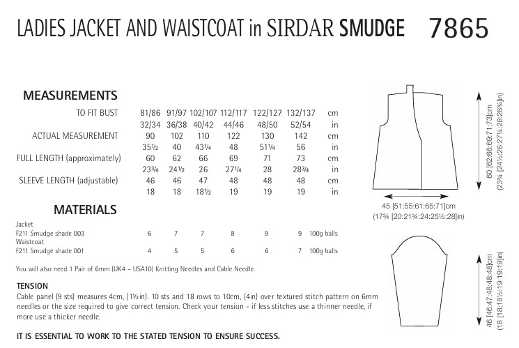 Sirdar Ladies Jacket and Waistcoat Knitting Pattern in Sirdar Smudge 7865P PDF DOWNLOAD