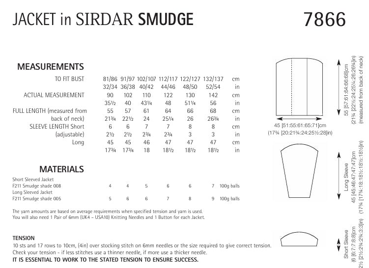 Sirdar Jacket Knitting Pattern in Sirdar Smudge 7866P PDF DOWNLOAD