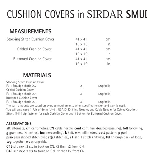 Sirdar Cushion Covers Knitting Pattern in Sirdar Smudge 7867P PDF DOWNLOAD