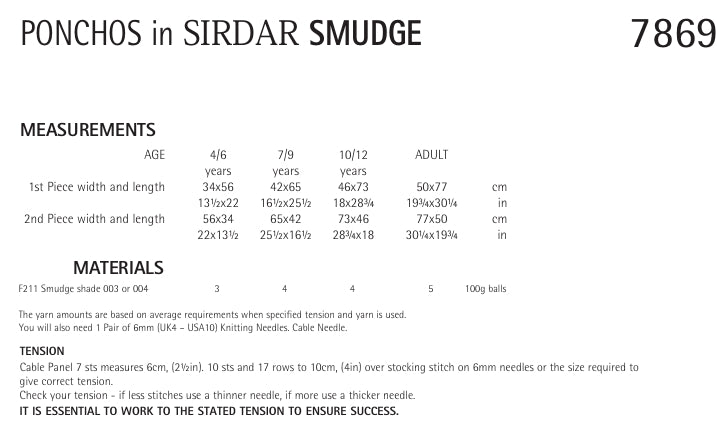 Sirdar Ponchos Knitting Pattern in Sirdar Smudge 7869P PDF DOWNLOAD