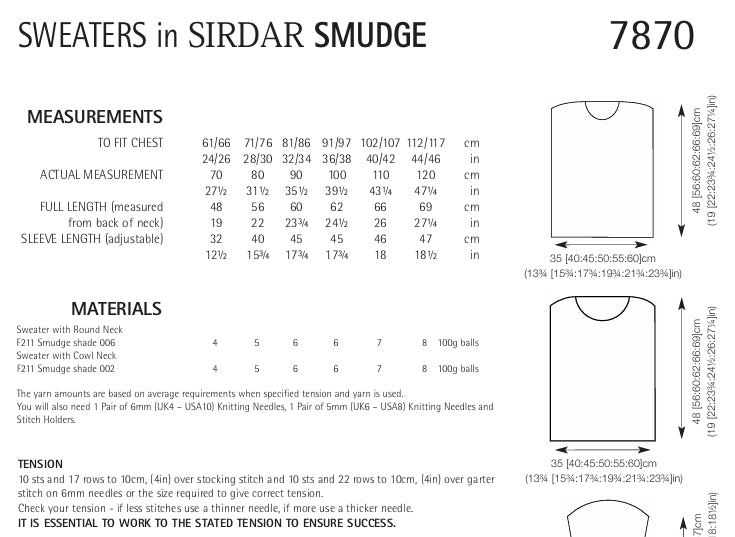 Sirdar Sweaters Knitting Pattern in Sirdar Smudge 7870P PDF DOWNLOAD