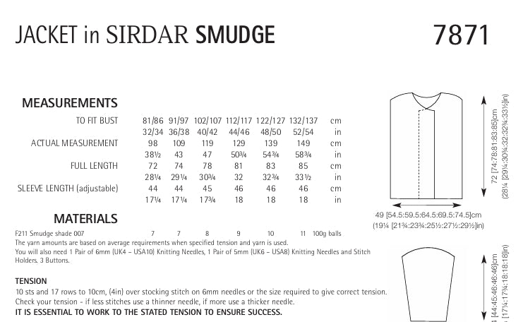 Sirdar Jacket Knitting Pattern in Sirdar Smudge 7871P PDF DOWNLOAD