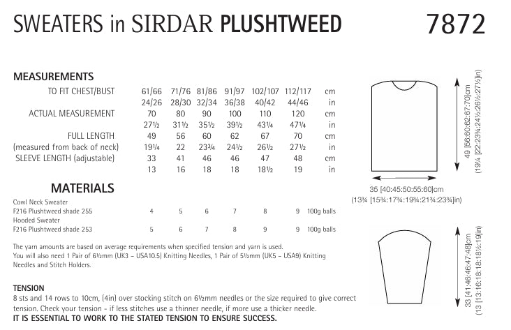 Sirdar Sweaters Knitting Pattern in Sirdar Plushtweed 7872P PDF DOWNLOAD