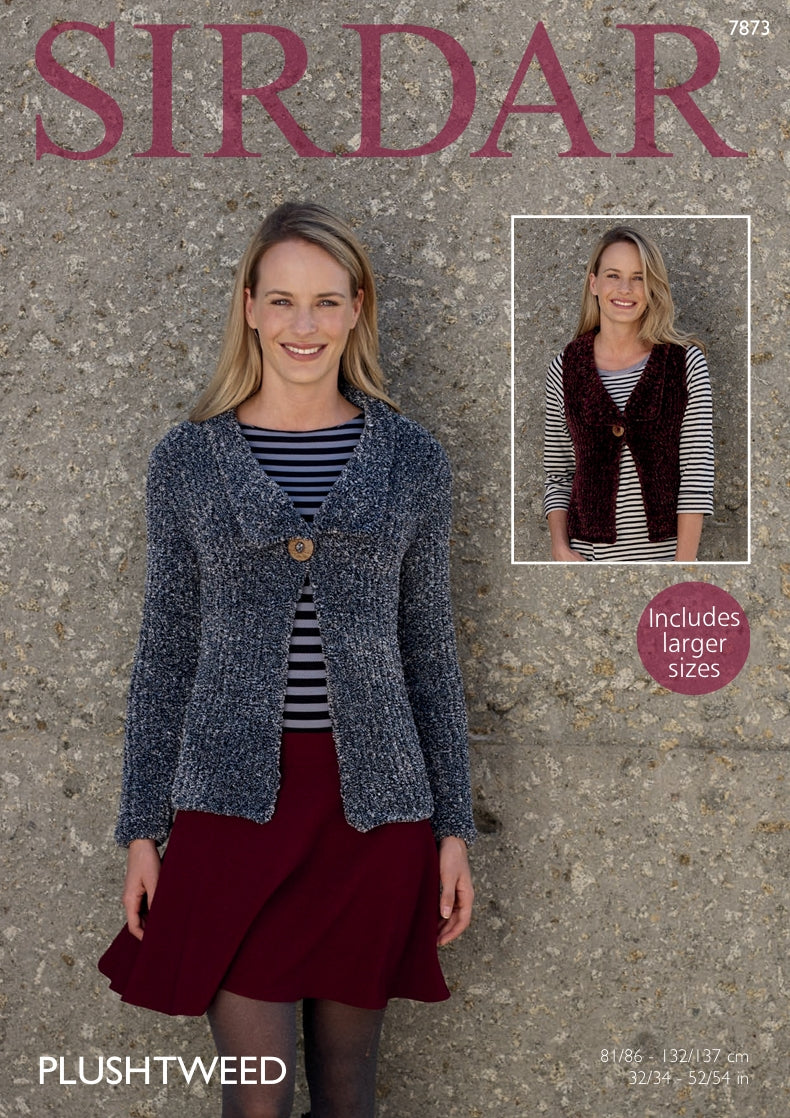 Sirdar Jacket and Waistcoat Knitting Pattern in Sirdar Plushtweed 7873P PDF DOWNLOAD