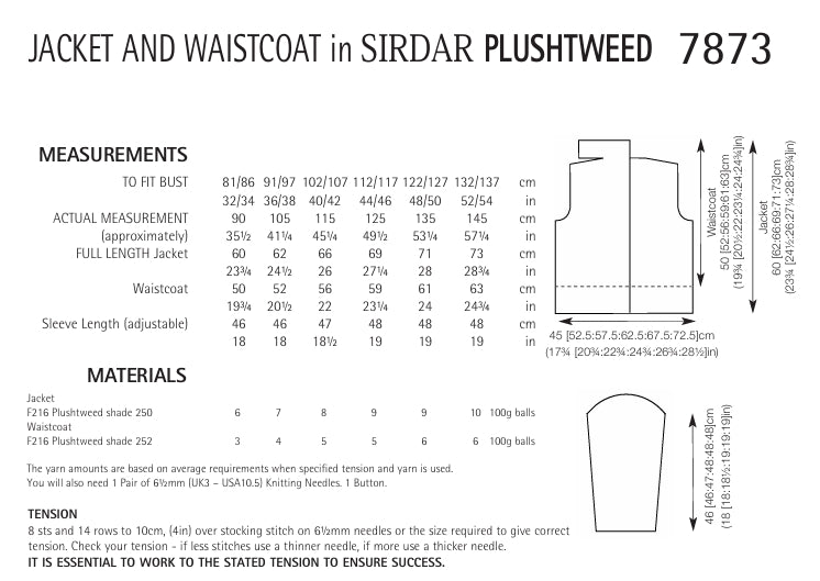 Sirdar Jacket and Waistcoat Knitting Pattern in Sirdar Plushtweed 7873P PDF DOWNLOAD