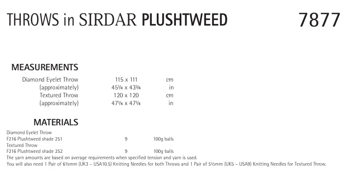 Sirdar Throws Knitting Pattern in Sirdar Plushtweed 7877P PDF DOWNLOAD