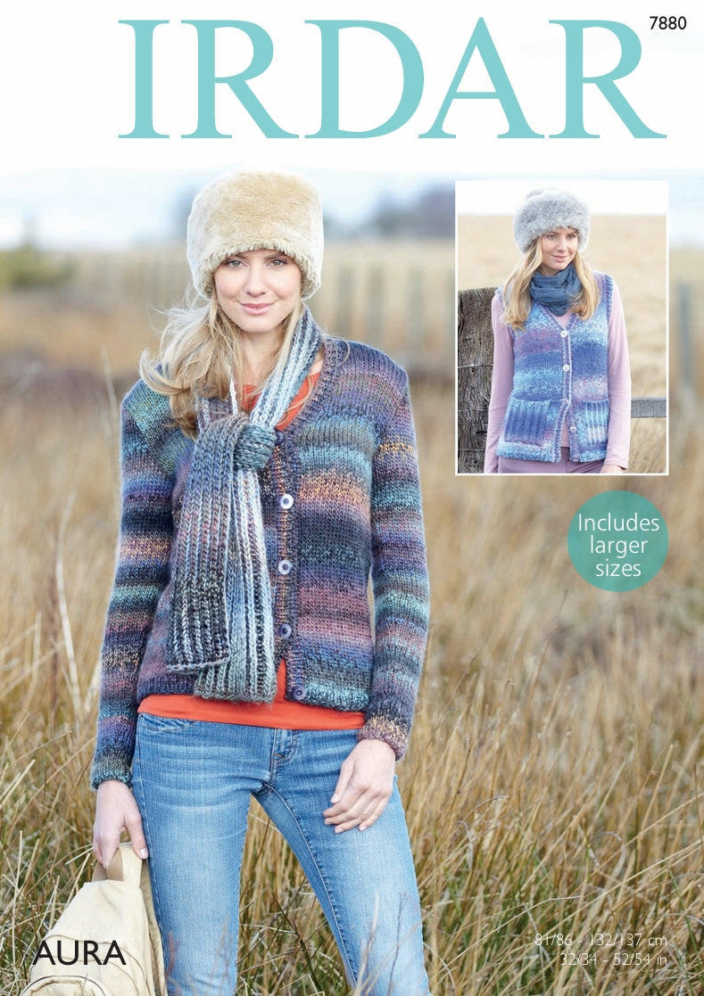 Sirdar Waistcoat and Cardigan Knitting Pattern in Sirdar Aura 7880P PDF DOWNLOAD