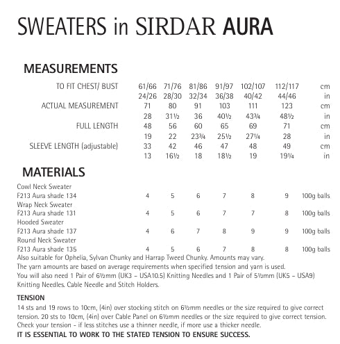 Sirdar Sweaters Knitting Pattern in Sirdar Aura 7881P PDF DOWNLOAD